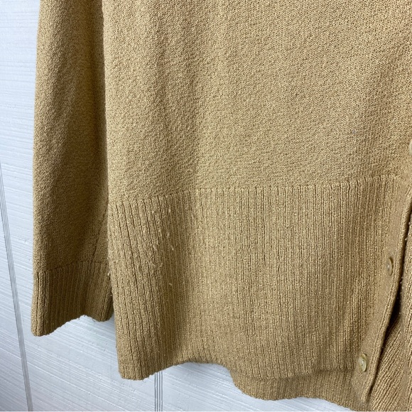 Villager Liz Claiborne Tan V-neck Knit Cardigan Pink Floral Embroidery L Petite - Picture 3 of 6